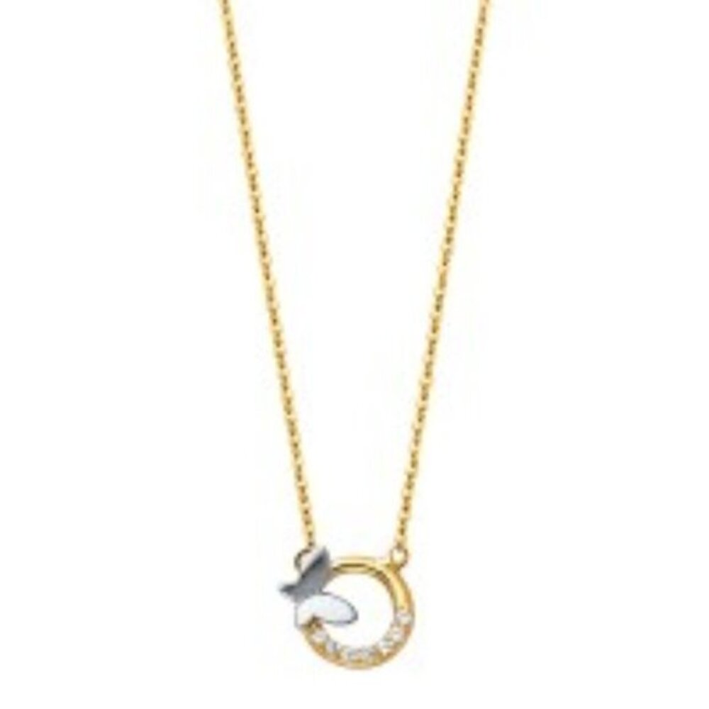 14K Yellow Gold Butterfly CZ Necklace 18 inches